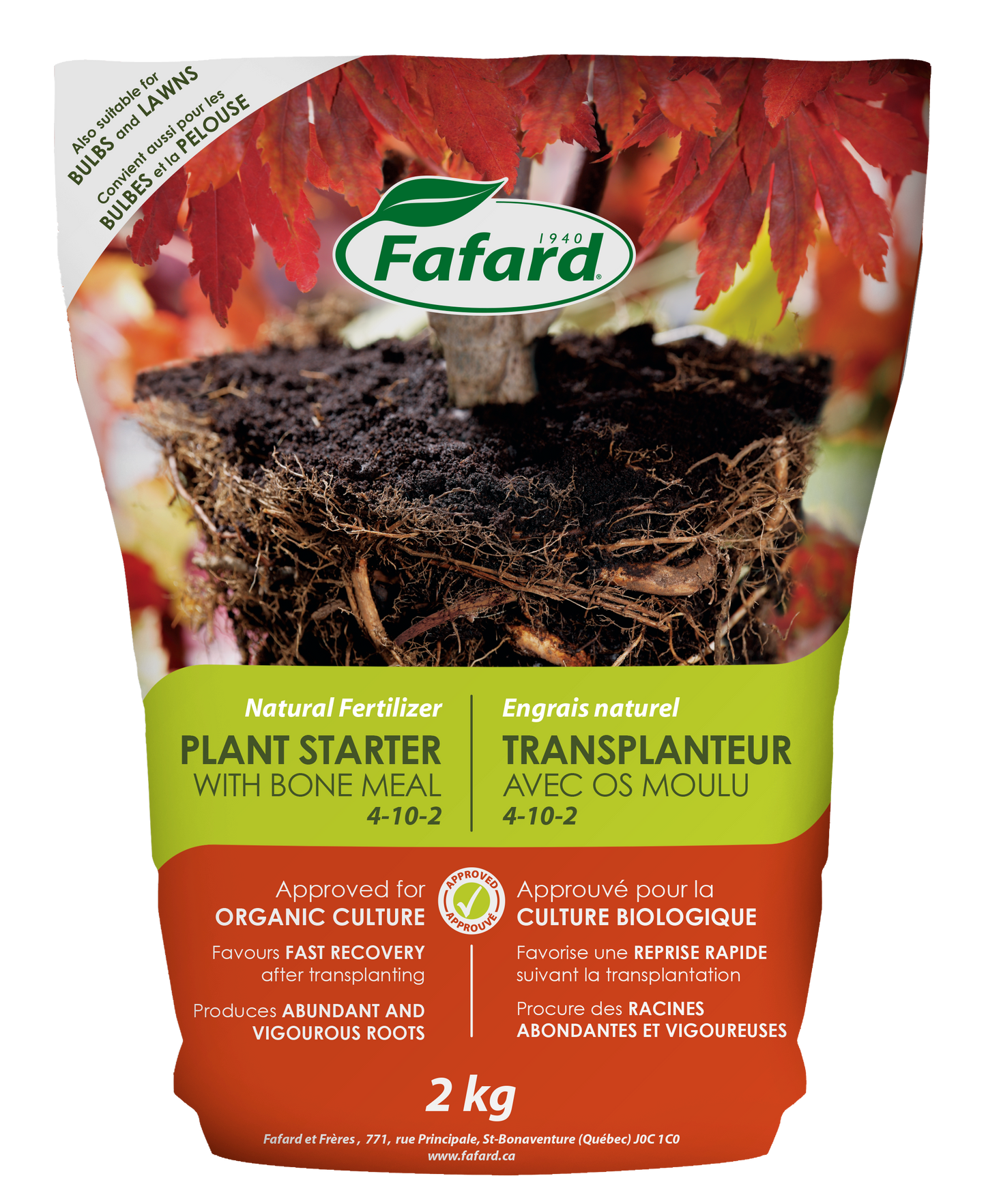 Engrais naturel Transplanteur avec os moulu (4-10-2) 2Kg