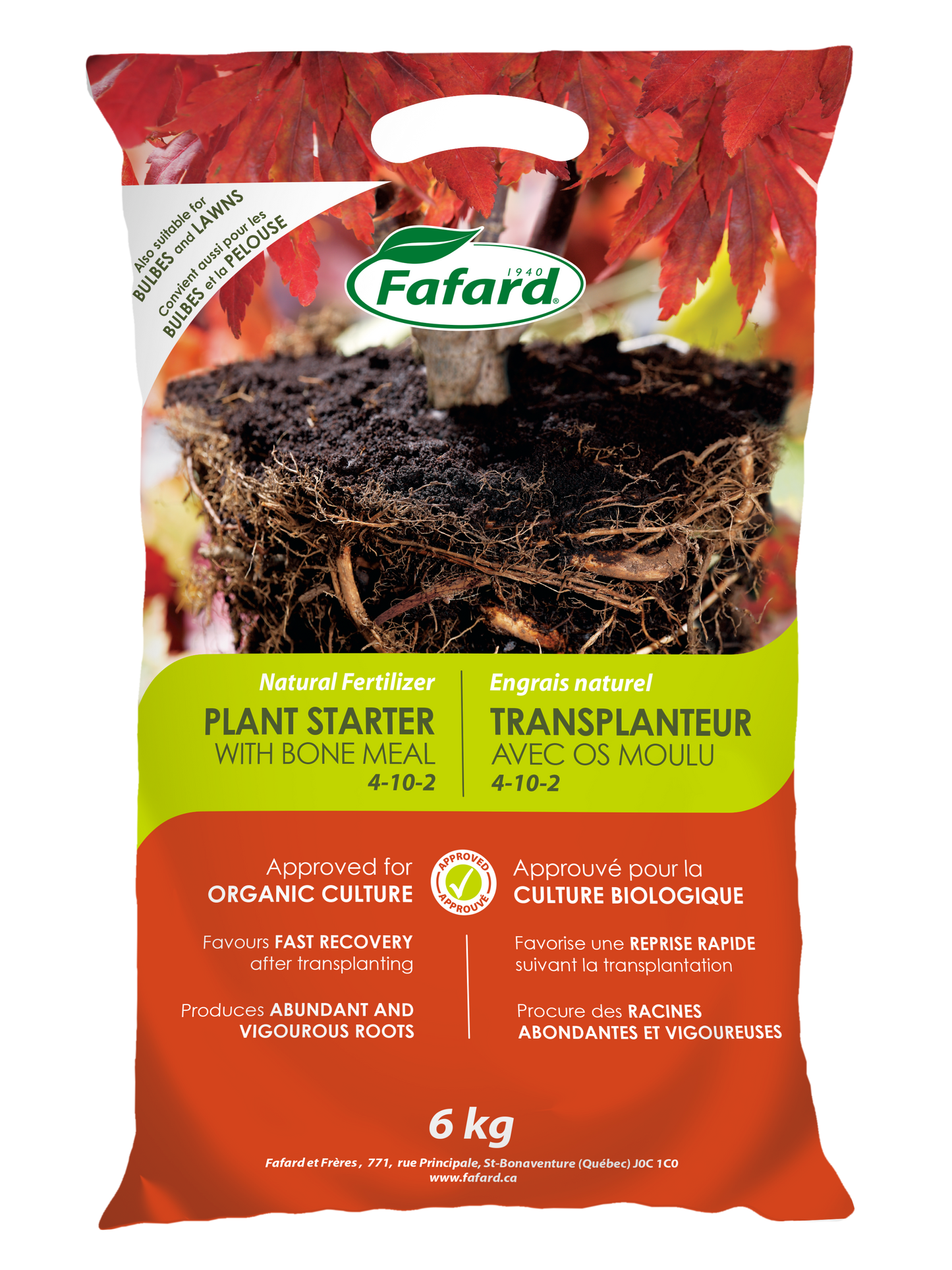 Engrais naturel Transplanteur avec os moulu (4-10-2) 6Kg