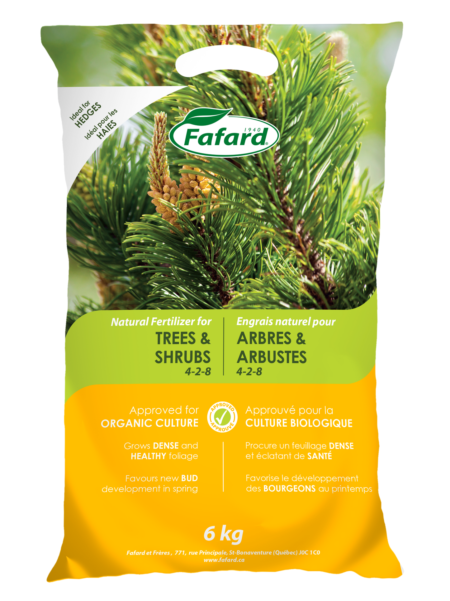 Engrais naturel Conifères, arbres et arbustes (4-2-8) 6Kg